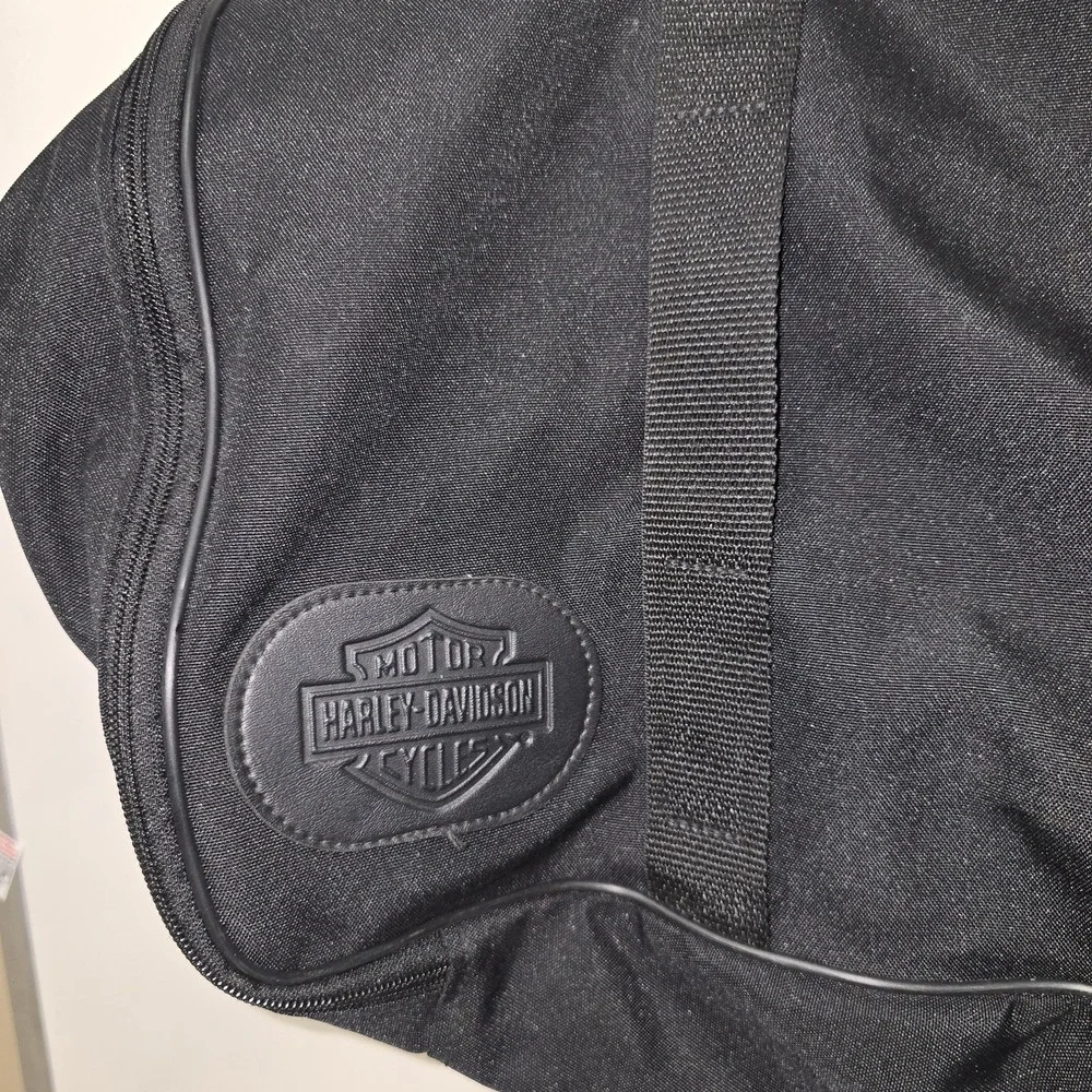 Harley Davidson Embossed Black Canvas Travel Duffel Bag 270° Zip Gym School